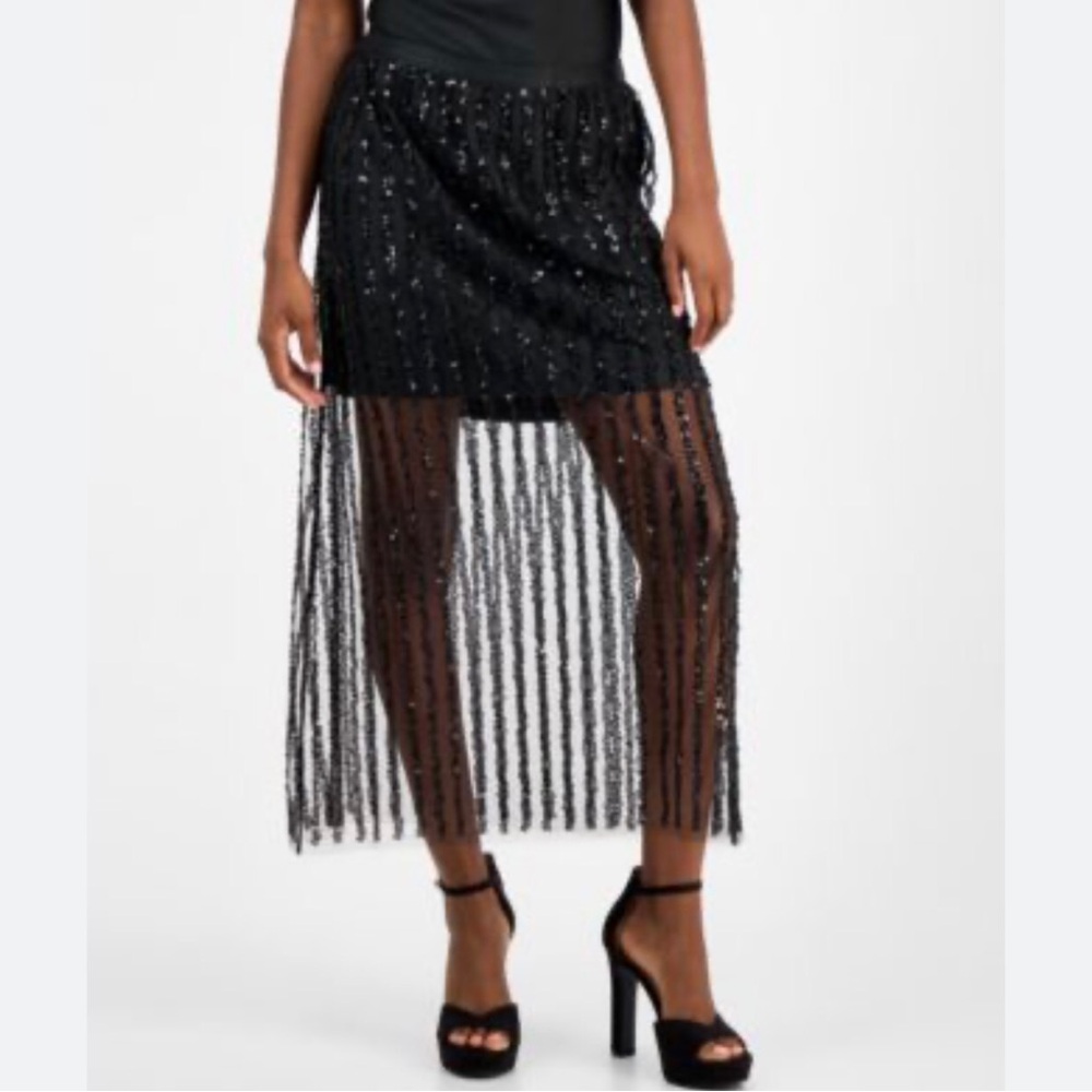 🔥And Now This Black Beaded Sheer Maxi Skirt Party Holiday Date Night